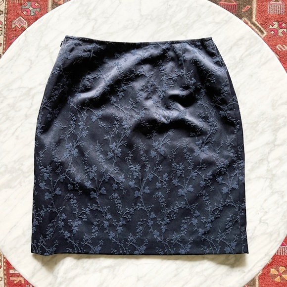 Philippe Adec NWT Brocade Cherry Blossom Y2K Style Skirt in Navy Blue Size 4 - Picture 1 of 8